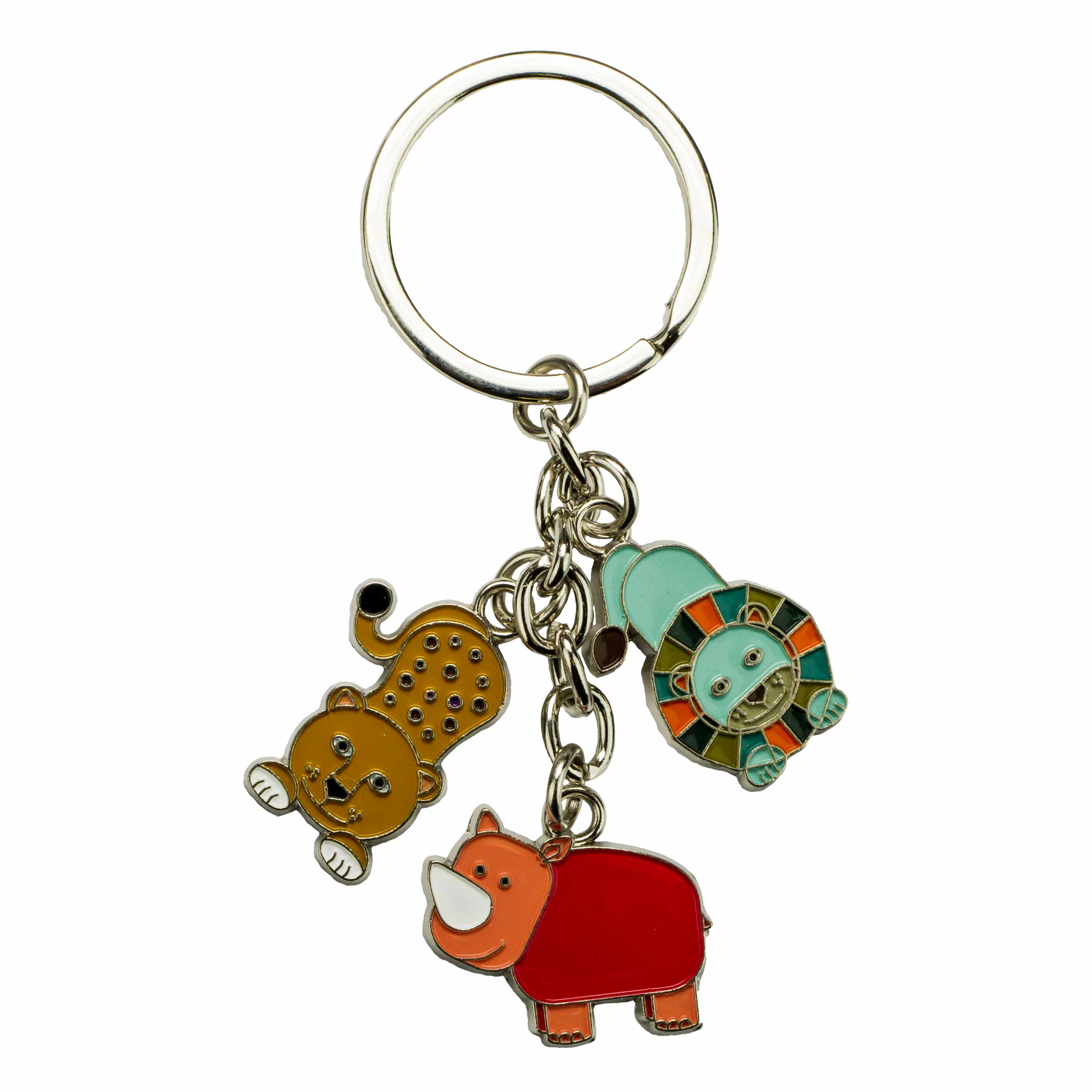 3 Charm Keyring Rhino/Lion/Leopard - Red - Click Image to Close